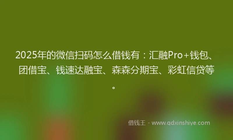 2025年的微信扫码怎么借钱有：汇融Pro+钱包、团借宝、钱速达融宝、森森分期宝、彩虹信贷等。