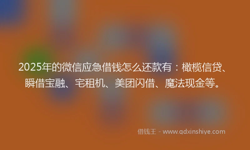 2025年的微信应急借钱怎么还款有：橄榄信贷、瞬借宝融、宅租机、美团闪借、魔法现金等。