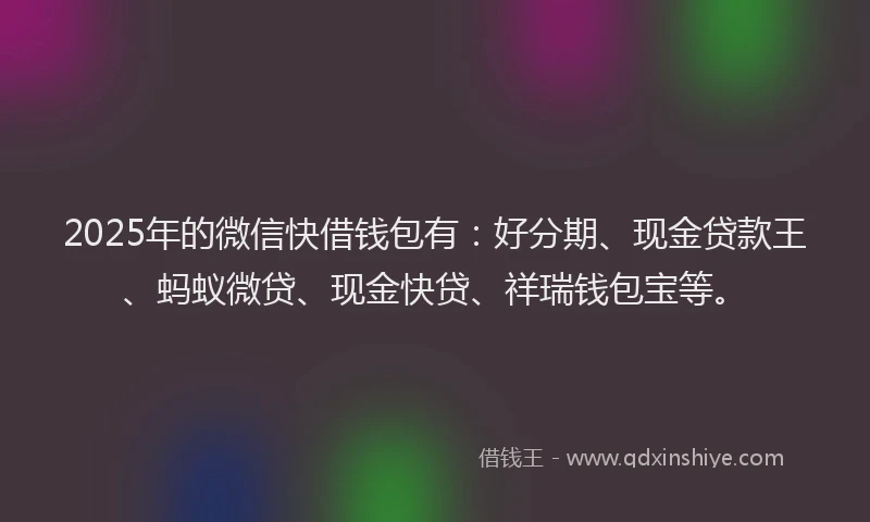 2025年的微信快借钱包有：好分期、现金贷款王、蚂蚁微贷、现金快贷、祥瑞钱包宝等。