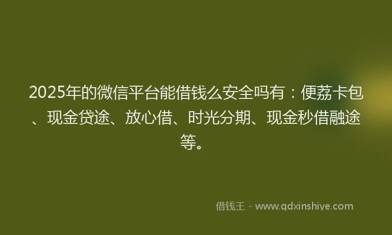 2025年的微信平台能借钱么安全吗有：便荔卡包、现金贷途、放心借、时光分期、现金秒借融途等。