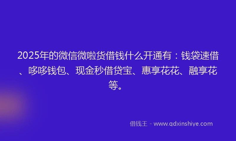 2025年的微信微啦货借钱什么开通有：钱袋速借、哆哆钱包、现金秒借贷宝、惠享花花、融享花等。