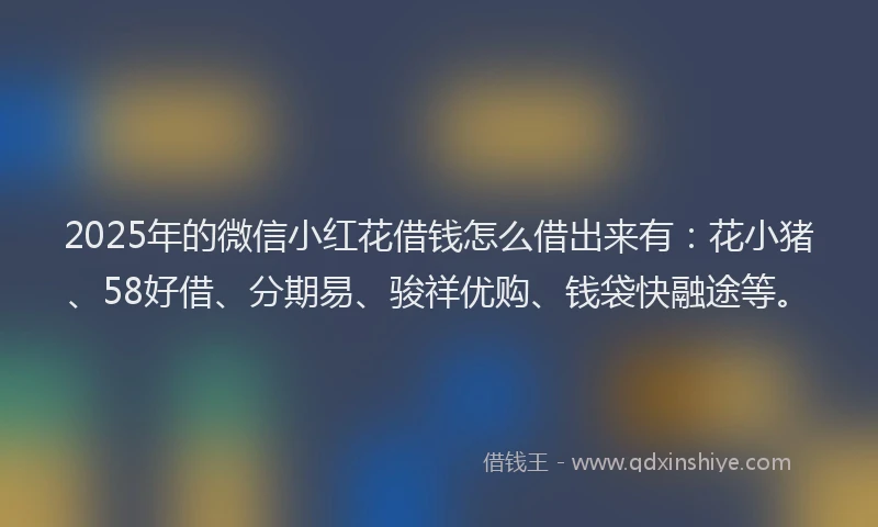 2025年的微信小红花借钱怎么借出来有：花小猪、58好借、分期易、骏祥优购、钱袋快融途等。
