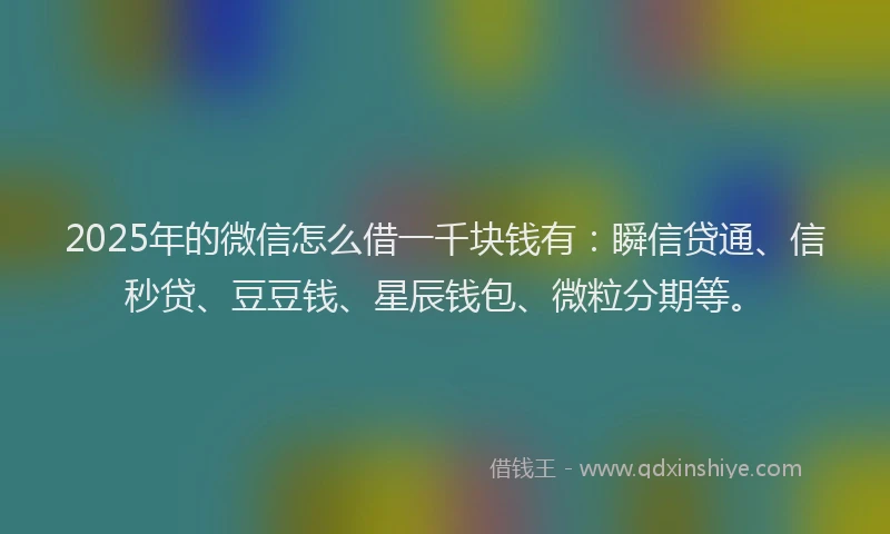 2025年的微信怎么借一千块钱有：瞬信贷通、信秒贷、豆豆钱、星辰钱包、微粒分期等。