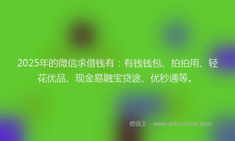 2025年的微信求借钱有：有钱钱包、拍拍用、轻花优品、现金易融宝贷途、优秒通等。