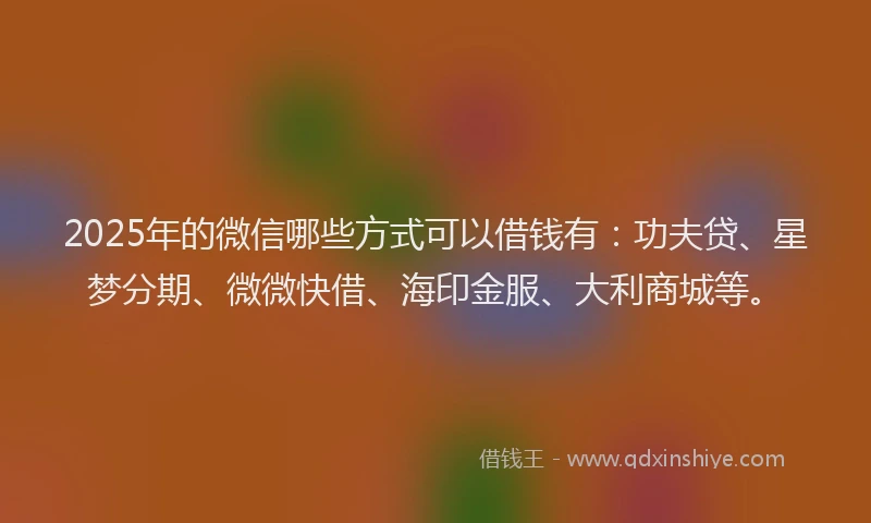 2025年的微信哪些方式可以借钱有：功夫贷、星梦分期、微微快借、海印金服、大利商城等。