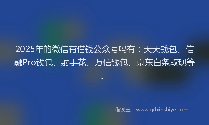 2025年的微信有借钱公众号吗有：天天钱包、信融Pro钱包、射手花、万信钱包、京东白条取现等。