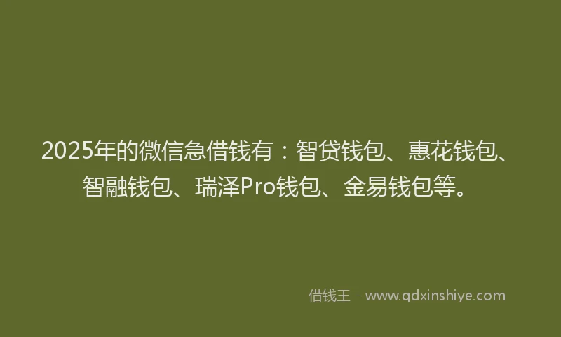 2025年的微信急借钱有：智贷钱包、惠花钱包、智融钱包、瑞泽Pro钱包、金易钱包等。
