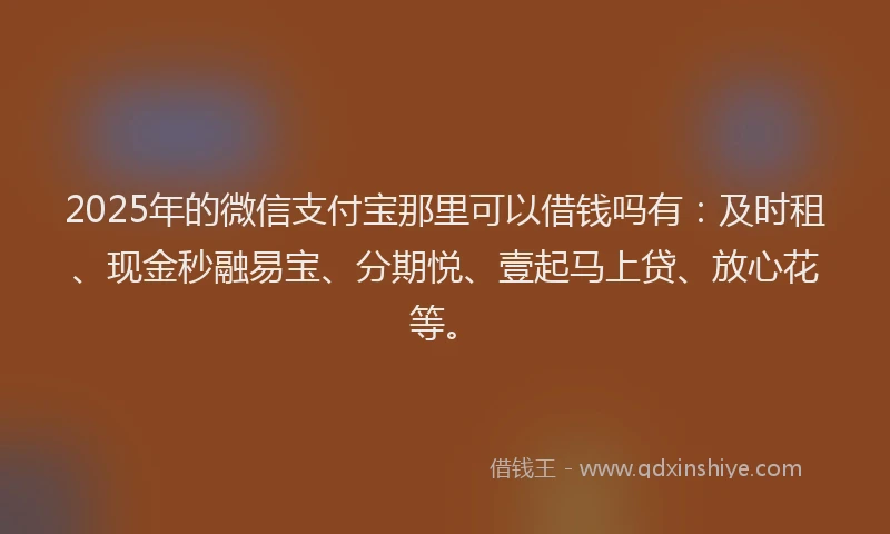 2025年的微信支付宝那里可以借钱吗有：及时租、现金秒融易宝、分期悦、壹起马上贷、放心花等。