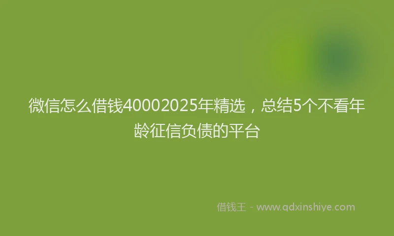 微信怎么借钱40002025年精选，总结5个不看年龄征信负债的平台