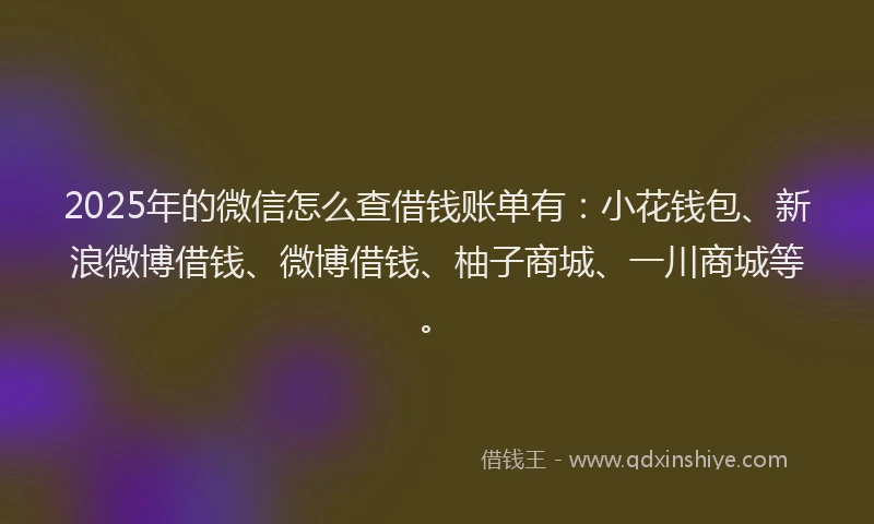2025年的微信怎么查借钱账单有：小花钱包、新浪微博借钱、微博借钱、柚子商城、一川商城等。