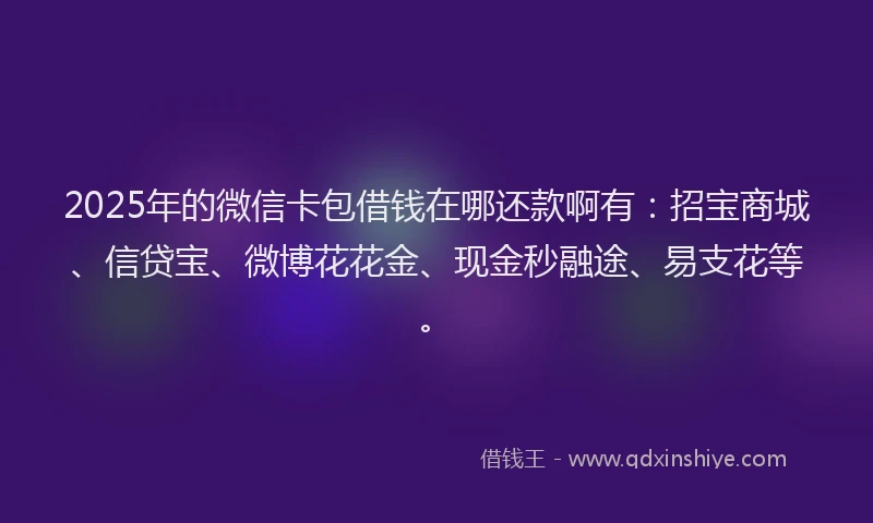 2025年的微信卡包借钱在哪还款啊有：招宝商城、信贷宝、微博花花金、现金秒融途、易支花等。