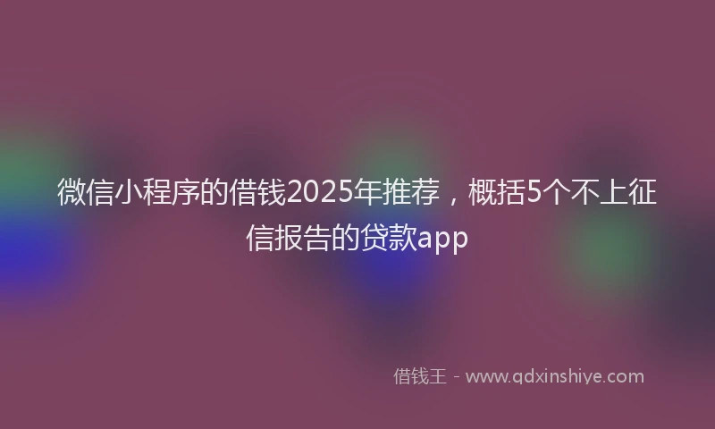 微信小程序的借钱2025年推荐，概括5个不上征信报告的贷款app