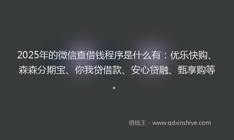 2025年的微信查借钱程序是什么有：优乐快购、森森分期宝、你我贷借款、安心贷融、甄享购等。