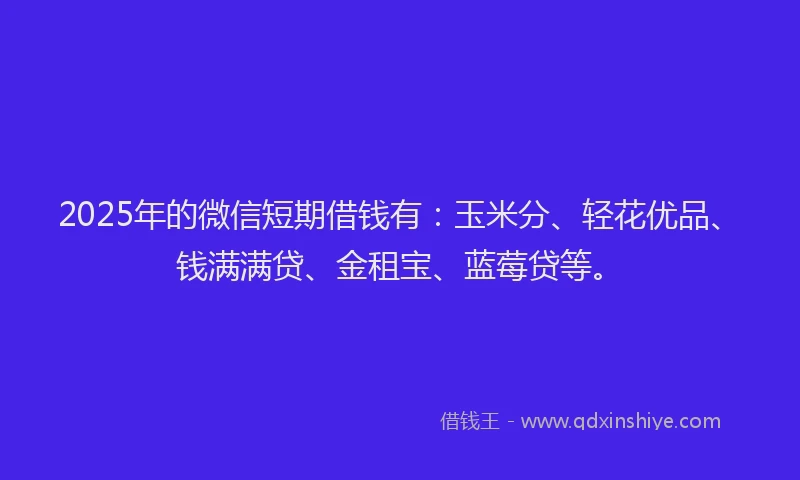 2025年的微信短期借钱有：玉米分、轻花优品、钱满满贷、金租宝、蓝莓贷等。