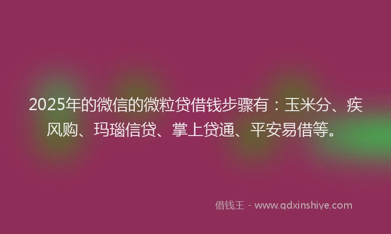 2025年的微信的微粒贷借钱步骤有：玉米分、疾风购、玛瑙信贷、掌上贷通、平安易借等。