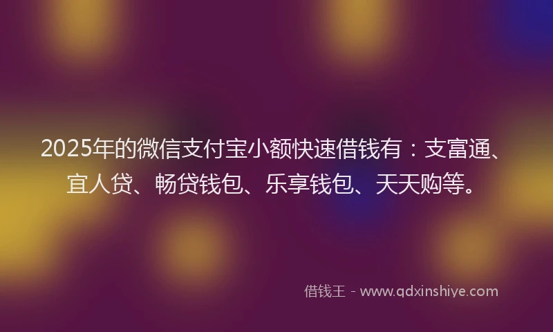 2025年的微信支付宝小额快速借钱有：支富通、宜人贷、畅贷钱包、乐享钱包、天天购等。