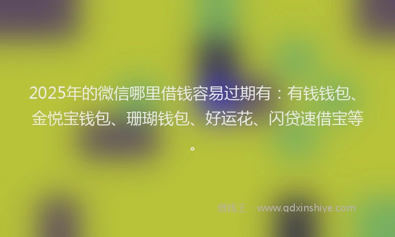 2025年的微信哪里借钱容易过期有：有钱钱包、金悦宝钱包、珊瑚钱包、好运花、闪贷速借宝等。