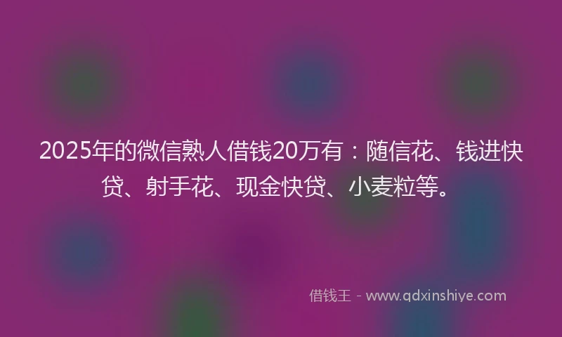 2025年的微信熟人借钱20万有：随信花、钱进快贷、射手花、现金快贷、小麦粒等。