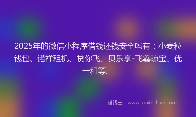 2025年的微信小程序借钱还钱安全吗有：小麦粒钱包、诺祥租机、贷你飞、贝乐享-飞鑫琼宝、优一租等。