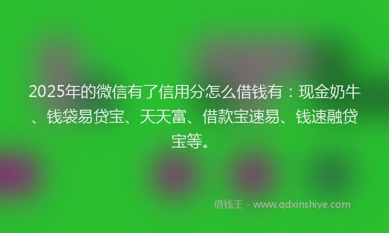 2025年的微信有了信用分怎么借钱有：现金奶牛、钱袋易贷宝、天天富、借款宝速易、钱速融贷宝等。