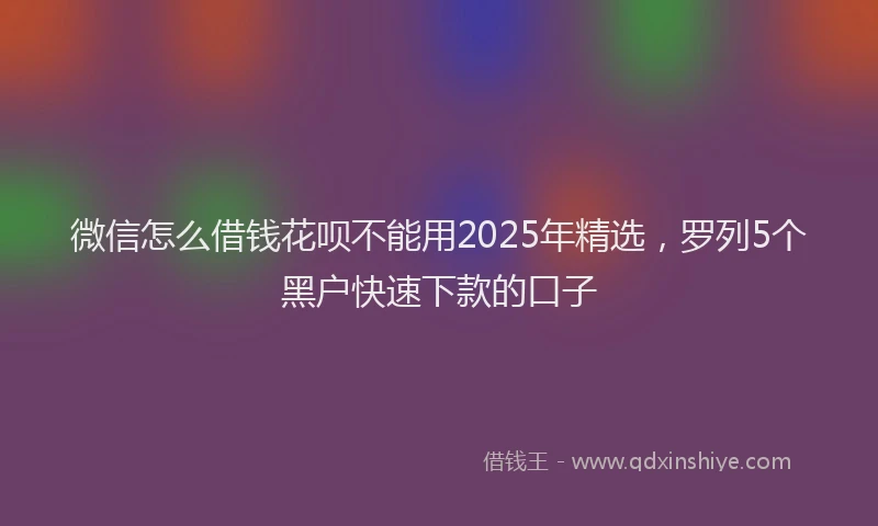 微信怎么借钱花呗不能用2025年精选，罗列5个黑户快速下款的口子
