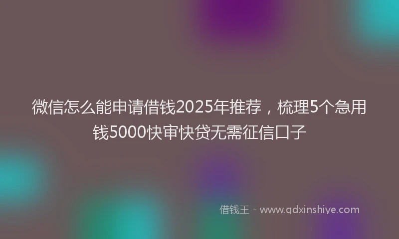 微信怎么能申请借钱2025年推荐，梳理5个急用钱5000快审快贷无需征信口子