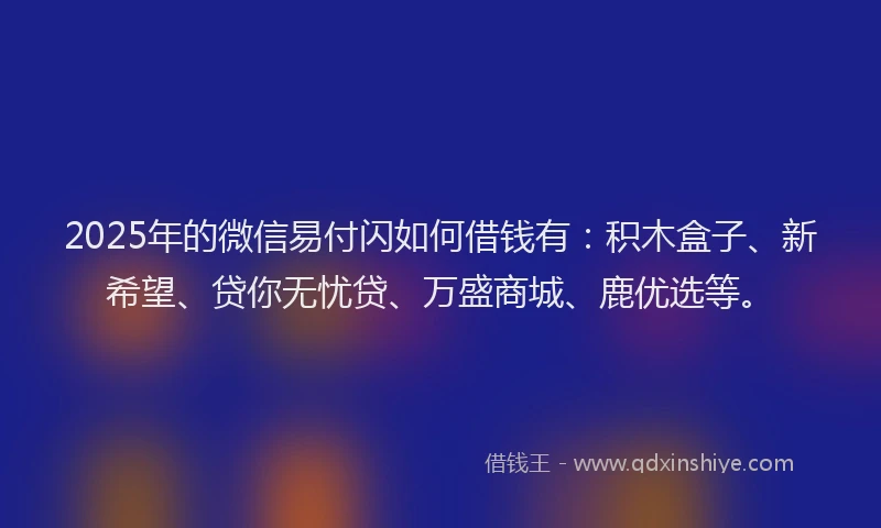2025年的微信易付闪如何借钱有：积木盒子、新希望、贷你无忧贷、万盛商城、鹿优选等。