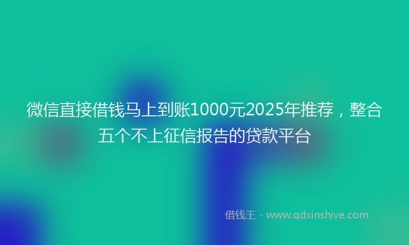 微信直接借钱马上到账1000元2025年推荐，整合五个不上征信报告的贷款平台