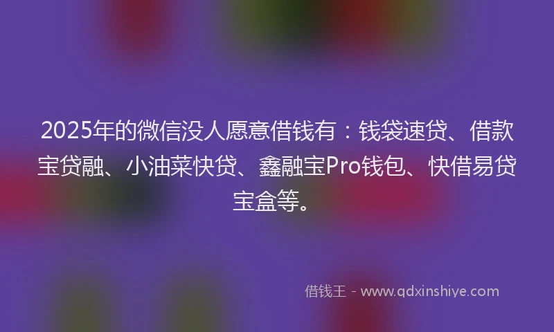 2025年的微信没人愿意借钱有：钱袋速贷、借款宝贷融、小油菜快贷、鑫融宝Pro钱包、快借易贷宝盒等。