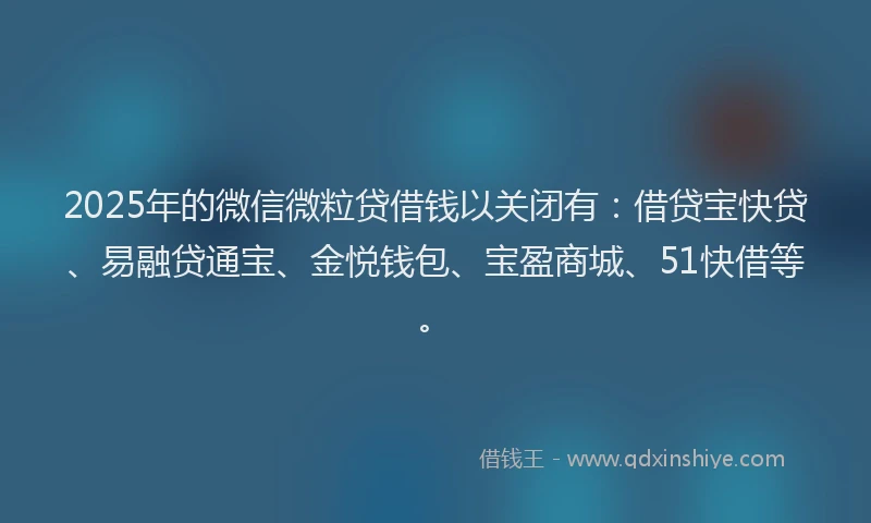 2025年的微信微粒贷借钱以关闭有：借贷宝快贷、易融贷通宝、金悦钱包、宝盈商城、51快借等。