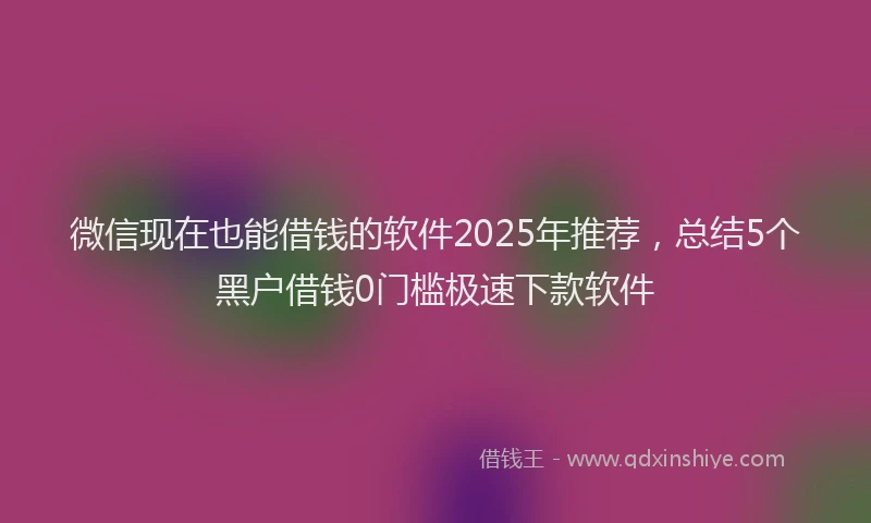 微信现在也能借钱的软件2025年推荐，总结5个黑户借钱0门槛极速下款软件