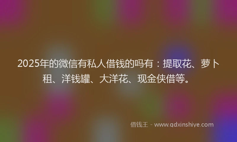 2025年的微信有私人借钱的吗有：提取花、萝卜租、洋钱罐、大洋花、现金侠借等。
