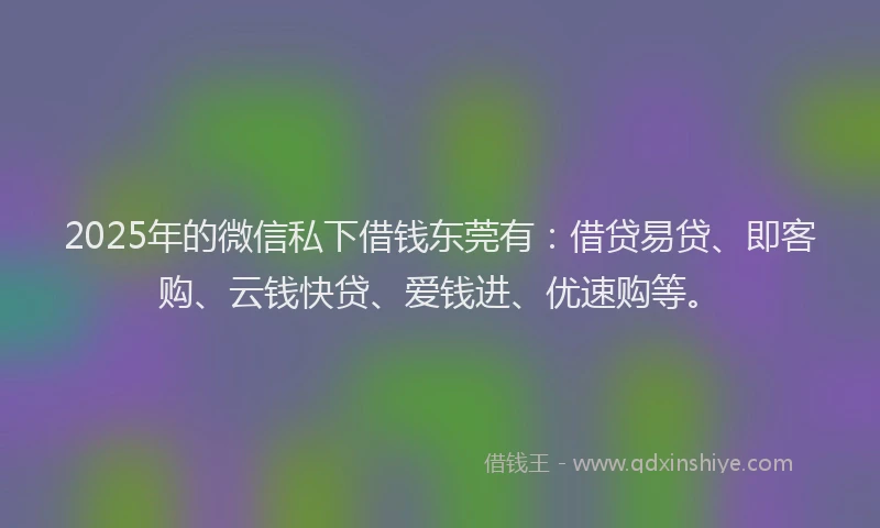 2025年的微信私下借钱东莞有：借贷易贷、即客购、云钱快贷、爱钱进、优速购等。