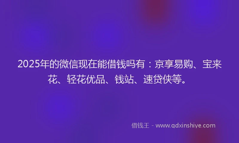2025年的微信现在能借钱吗有：京享易购、宝来花、轻花优品、钱站、速贷侠等。