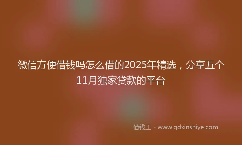 微信方便借钱吗怎么借的2025年精选，分享五个11月独家贷款的平台