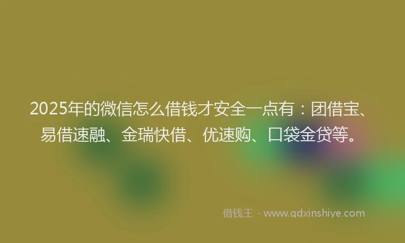 2025年的微信怎么借钱才安全一点有：团借宝、易借速融、金瑞快借、优速购、口袋金贷等。