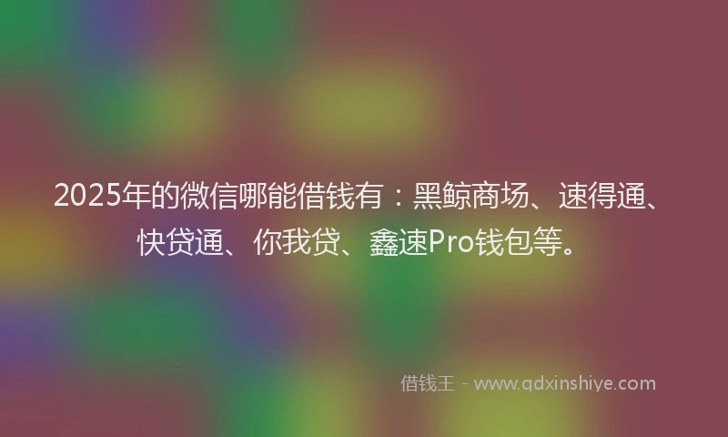 2025年的微信哪能借钱有：黑鲸商场、速得通、快贷通、你我贷、鑫速Pro钱包等。