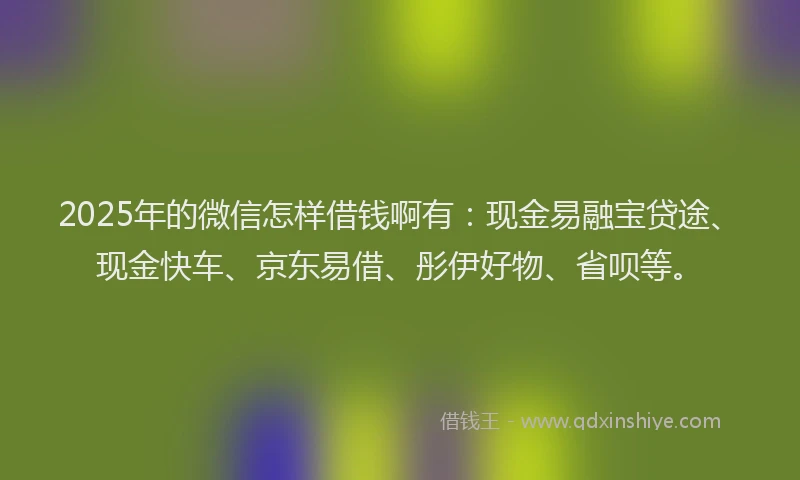 2025年的微信怎样借钱啊有：现金易融宝贷途、现金快车、京东易借、彤伊好物、省呗等。