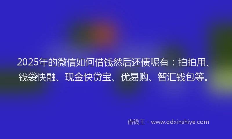 2025年的微信如何借钱然后还债呢有：拍拍用、钱袋快融、现金快贷宝、优易购、智汇钱包等。
