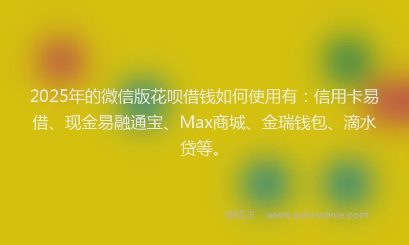 2025年的微信版花呗借钱如何使用有：信用卡易借、现金易融通宝、Max商城、金瑞钱包、滴水贷等。