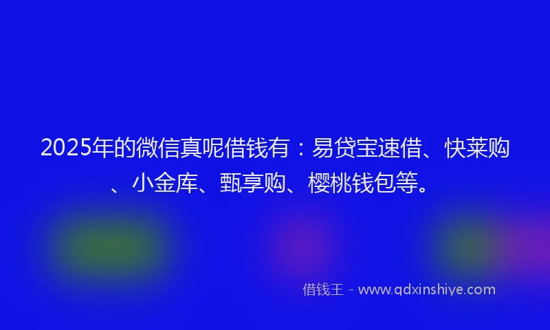 2025年的微信真呢借钱有：易贷宝速借、快莱购、小金库、甄享购、樱桃钱包等。