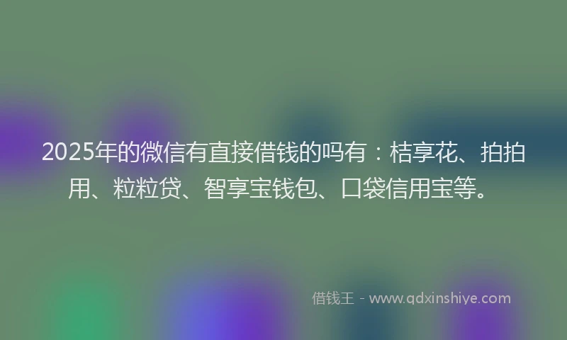 2025年的微信有直接借钱的吗有：桔享花、拍拍用、粒粒贷、智享宝钱包、口袋信用宝等。