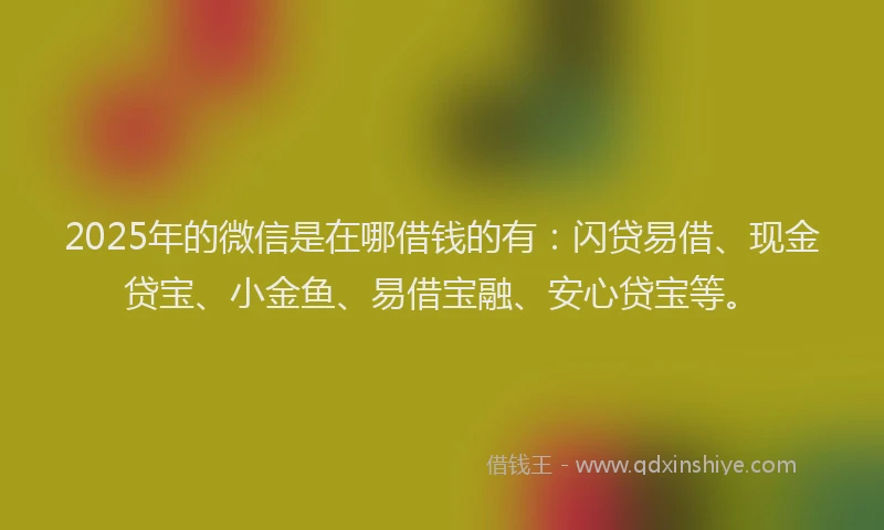 2025年的微信是在哪借钱的有：闪贷易借、现金贷宝、小金鱼、易借宝融、安心贷宝等。
