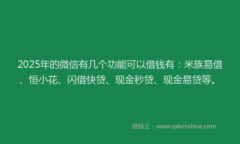 2025年的微信有几个功能可以借钱有：米族易借、恒小花、闪借快贷、现金秒贷、现金易贷等。