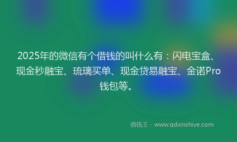 2025年的微信有个借钱的叫什么有：闪电宝盒、现金秒融宝、琉璃买单、现金贷易融宝、金诺Pro钱包等。