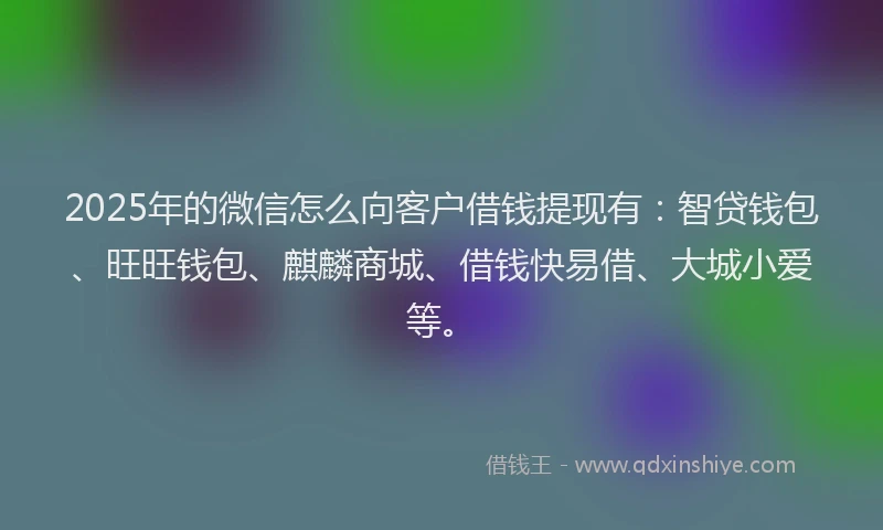 2025年的微信怎么向客户借钱提现有：智贷钱包、旺旺钱包、麒麟商城、借钱快易借、大城小爱等。