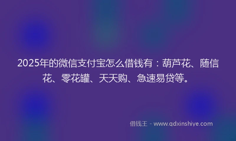 2025年的微信支付宝怎么借钱有：葫芦花、随信花、零花罐、天天购、急速易贷等。