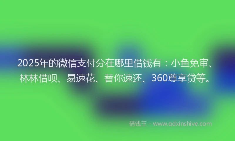 2025年的微信支付分在哪里借钱有：小鱼免审、林林借呗、易速花、替你速还、360尊享贷等。