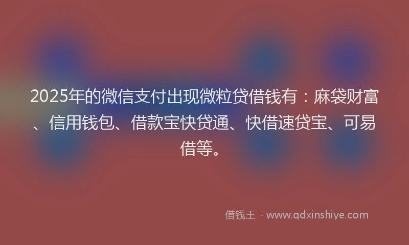 2025年的微信支付出现微粒贷借钱有：麻袋财富、信用钱包、借款宝快贷通、快借速贷宝、可易借等。