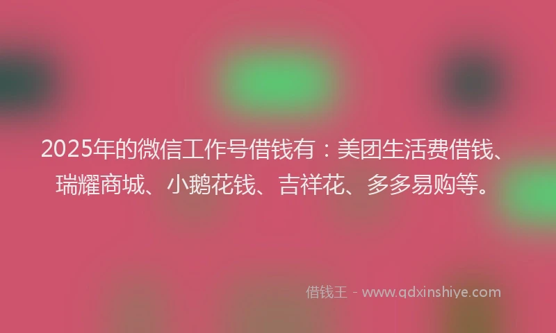 2025年的微信工作号借钱有：美团生活费借钱、瑞耀商城、小鹅花钱、吉祥花、多多易购等。